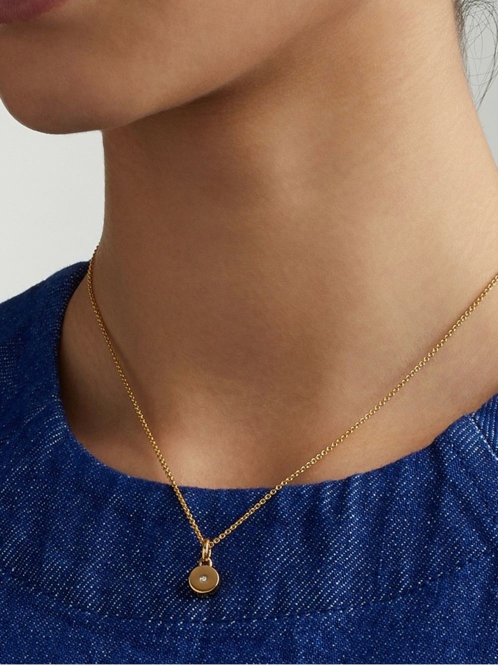 Monica Vinader Linear Solo Diamond Pendant Charm 18k Gold Vermeil & Pave Diamond